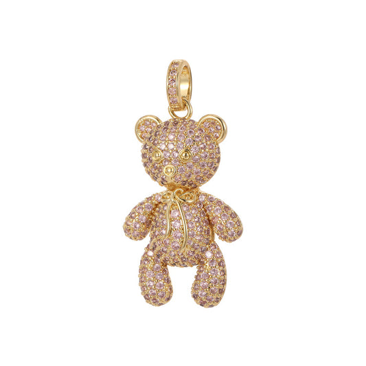 Pendentif à breloque 2 ours orné de strass 14K GF