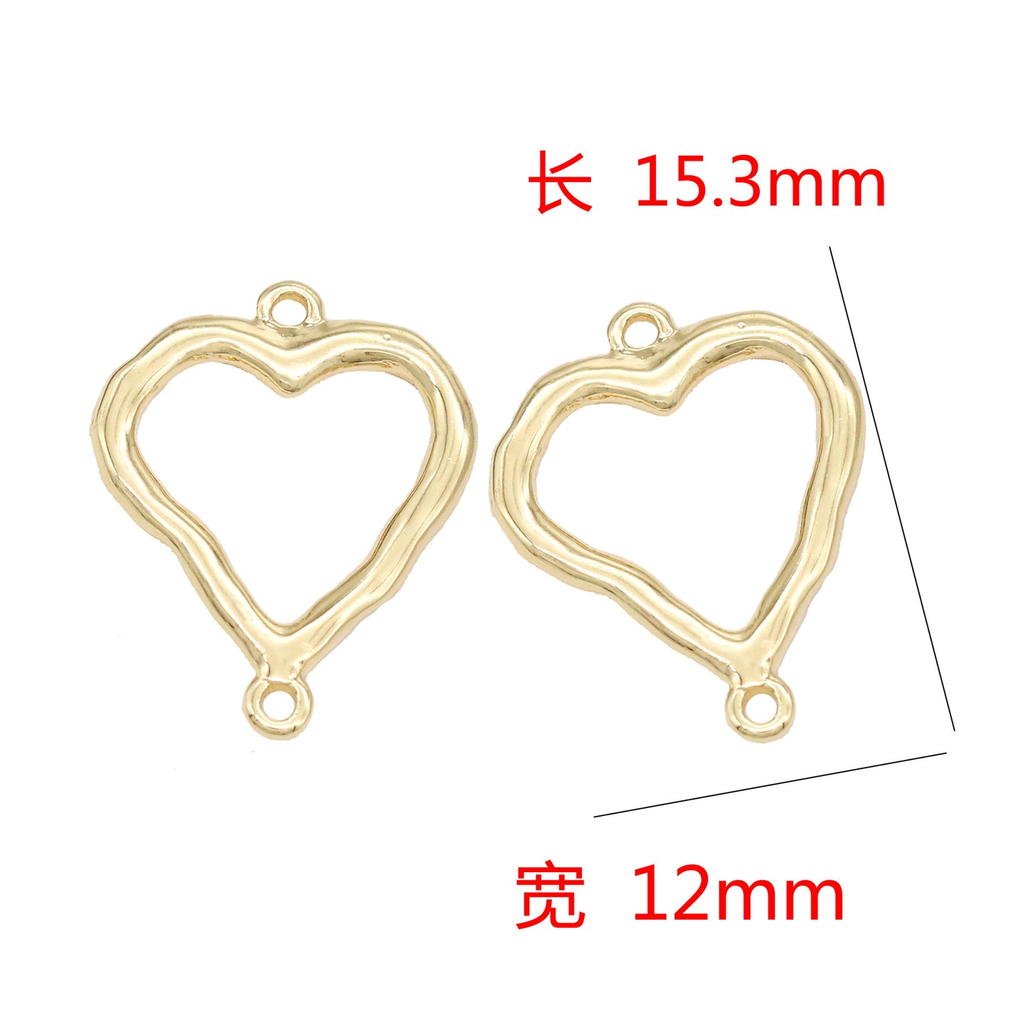 2 connecteurs de charme en forme de cercle de cœur à double boucle 14K GF