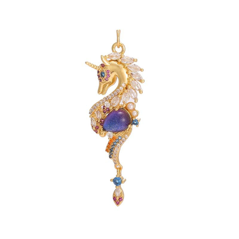 2 Unicorn Charm Pendant Resin Rhinestone Embellished 14K GF
