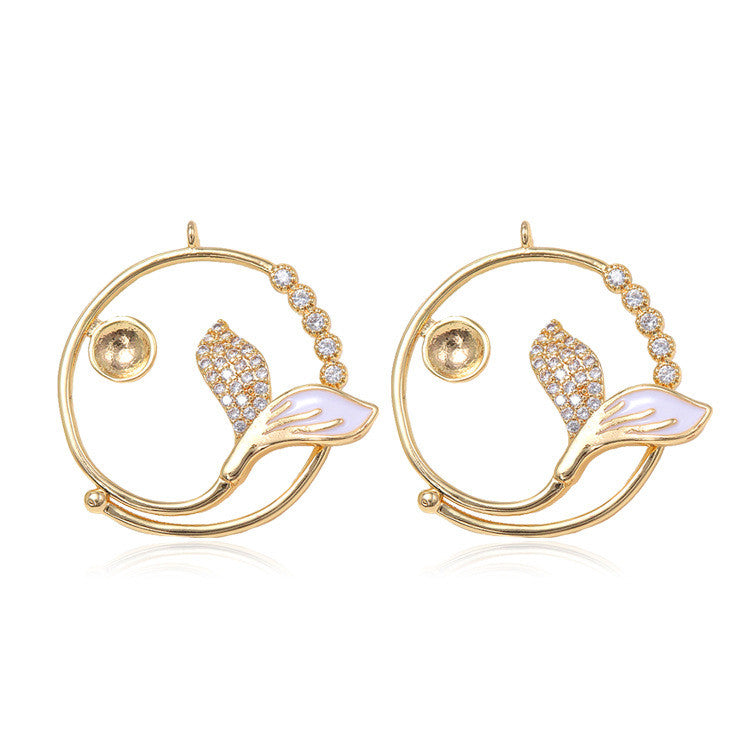 2 Pendentif à breloque circulaire en forme de queue de sirène orné de strass 14 carats GF Perle semi-percée vierge