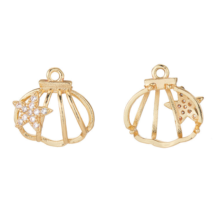 2 pendentifs à breloques en forme de coquille florale creuse ornés de strass 14K GF