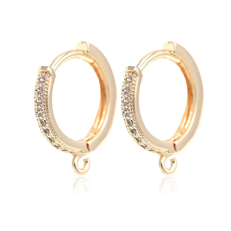 4 Round Hoop Earrings with Loop Rhinestone Embellished 14K GF Earing
