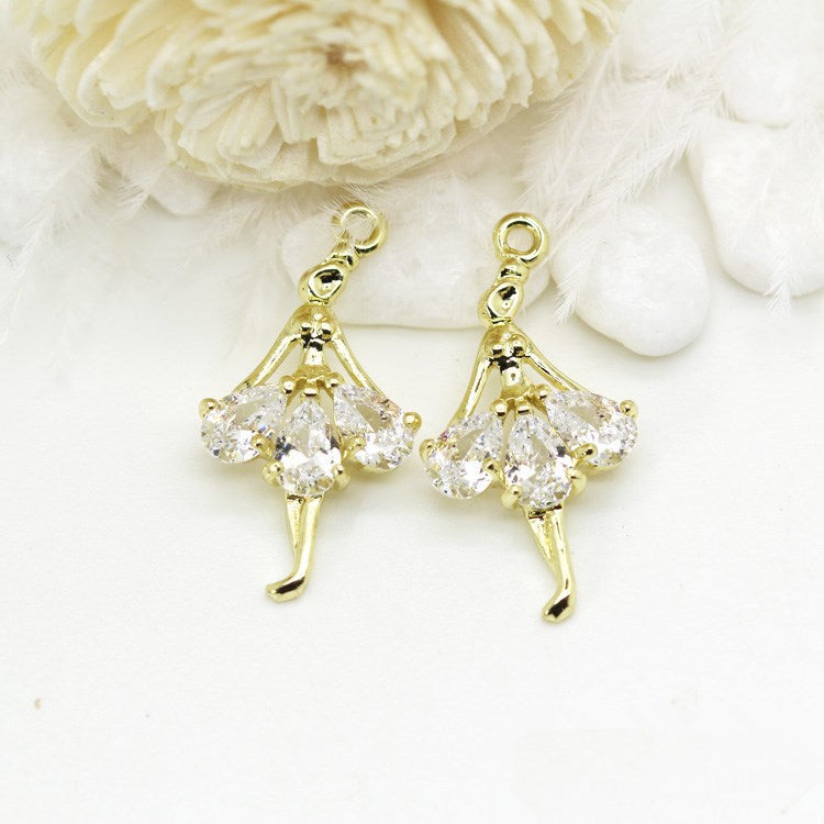 10 pendentif à breloque fille dansante de ballet orné de strass 14K GF