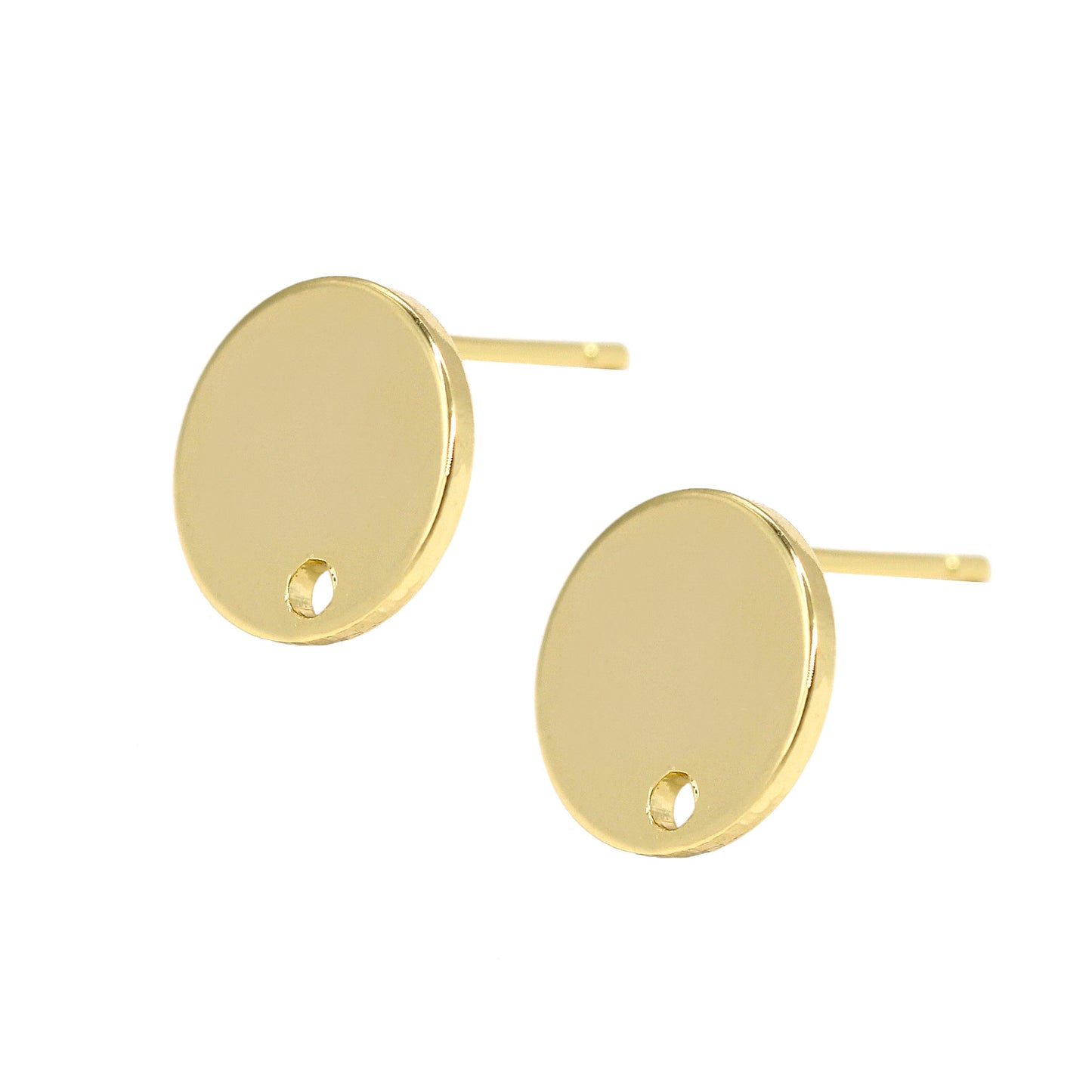 40 boucles d'oreilles rondes brillantes avec trou 14K GF, Base de cabochon vierge