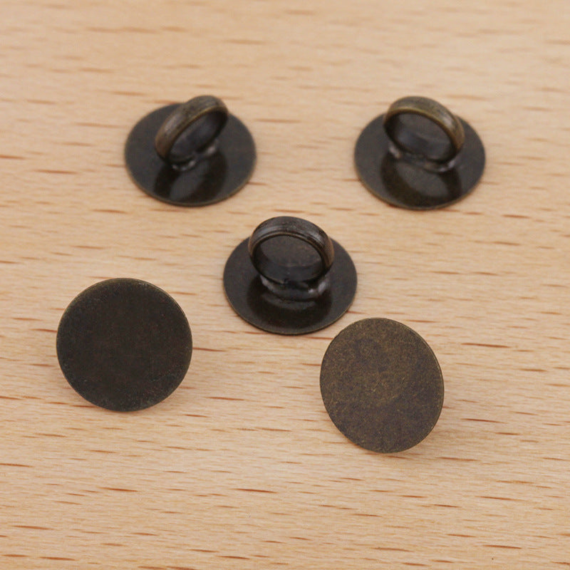 50 Plat Pad Plain Hairstring Boucle Antique Bronze 8mm 10mm 12mm Rond Cabochon Base Vierge Pierre Précieuse Pièce Réglage