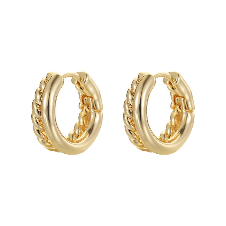 4 Chunky Heart Cable Carved Circle Hoop Earrings 14K GF Earing