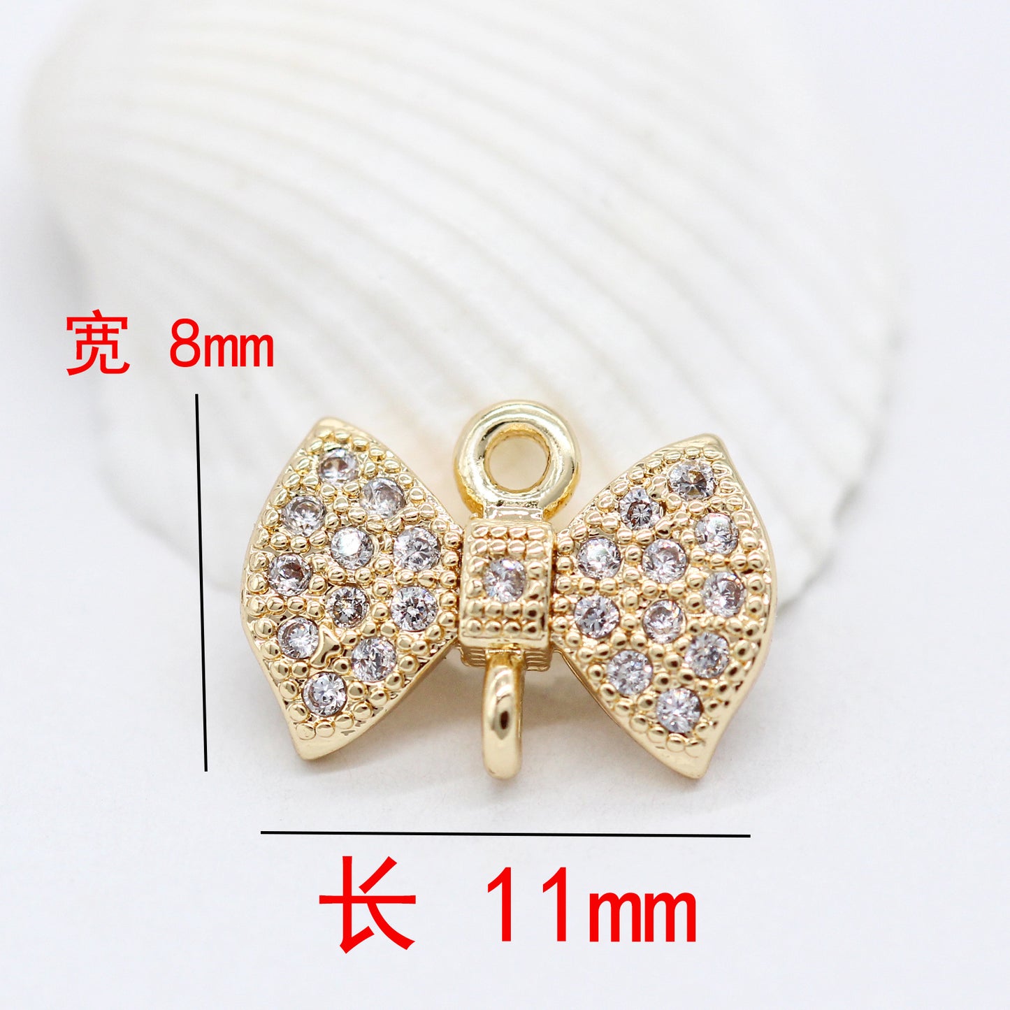 10 Doppelschleifen-Charm-Verbinder mit Schleife, Strassverzierung, 14 Karat GF