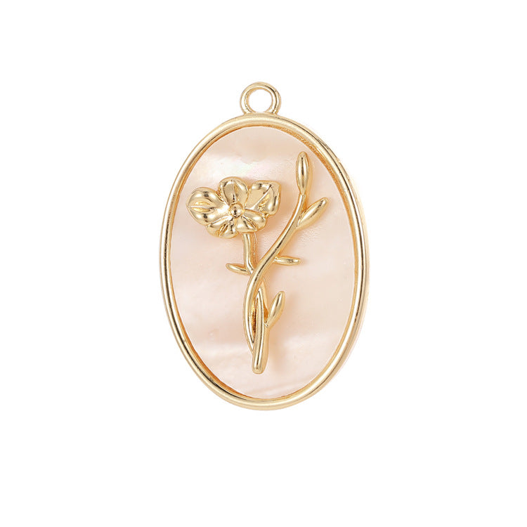2 Flash-Herz-Oval-Blumen-Charm-Anhänger mit Muschelverzierung, 14 Karat GF