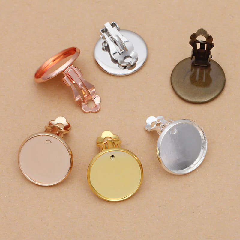 50 Plain Edge Bezel Cup Ear Snap Clip Earrings 18KGP 10mm 12mm 14mm 16mm 18mm Round Cabochon Blank Base Gemstone Piece Setting