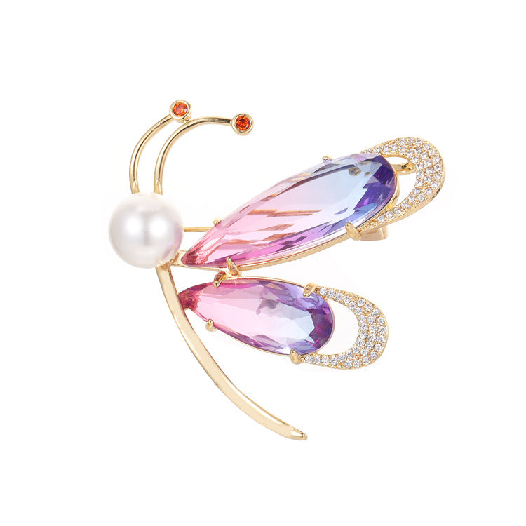2 Broche Papillon 14K GF Perle Coquille Strass Embellie Demi-Percée Perle Perle Vierge