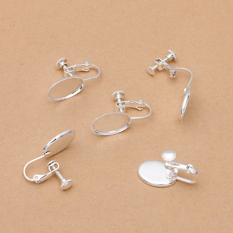 Copie de 100 boucles d'oreilles à bord dentelé, sans perçage, 18KGP, 10x14mm, cabochon ovale, Base vierge, sertissage de pierres précieuses