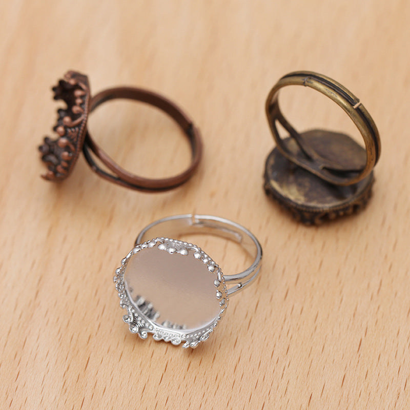 200 Crown Edge Bezel Cup Openable Ring 18KGP 15mm Round Cabochon Blank Base Gemstone Setting
