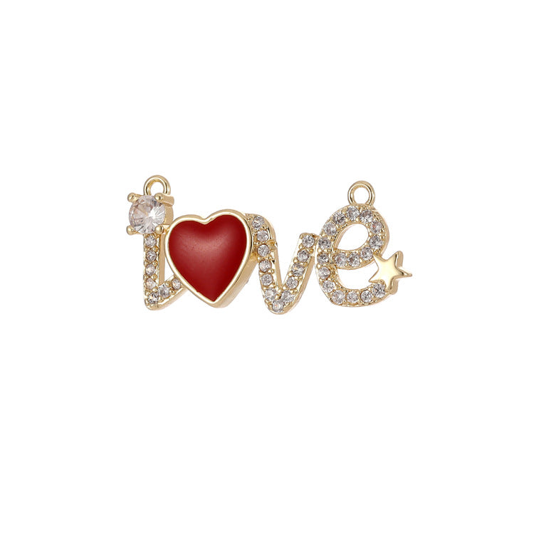 2 doppelt geschlungene Liebesherzen mit Blumen-Hand-Charm-Anhänger, Strassverzierung, 14K GF, halbgebohrte Perle, Rohling