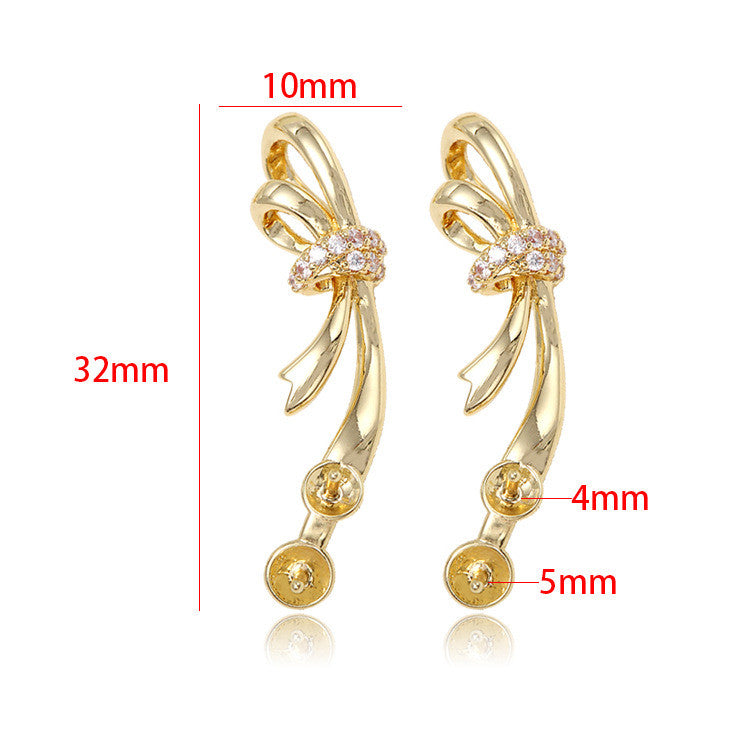 5 Schleifen-Charm-Anhänger mit Strass verziert, 14K GF, halbgebohrte Perle, Rohling