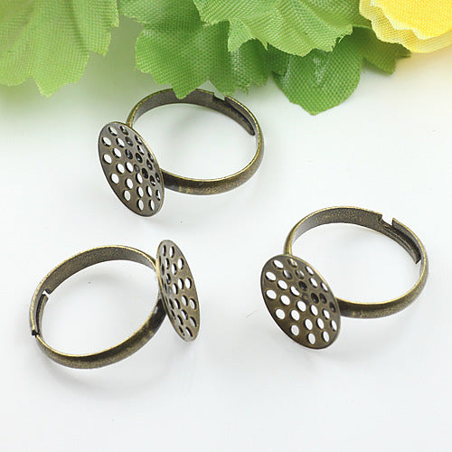 200 Hollow Pad Openable Circle Ring 18KGP 12mm Round Cabochon Blank Base Gemstone Setting