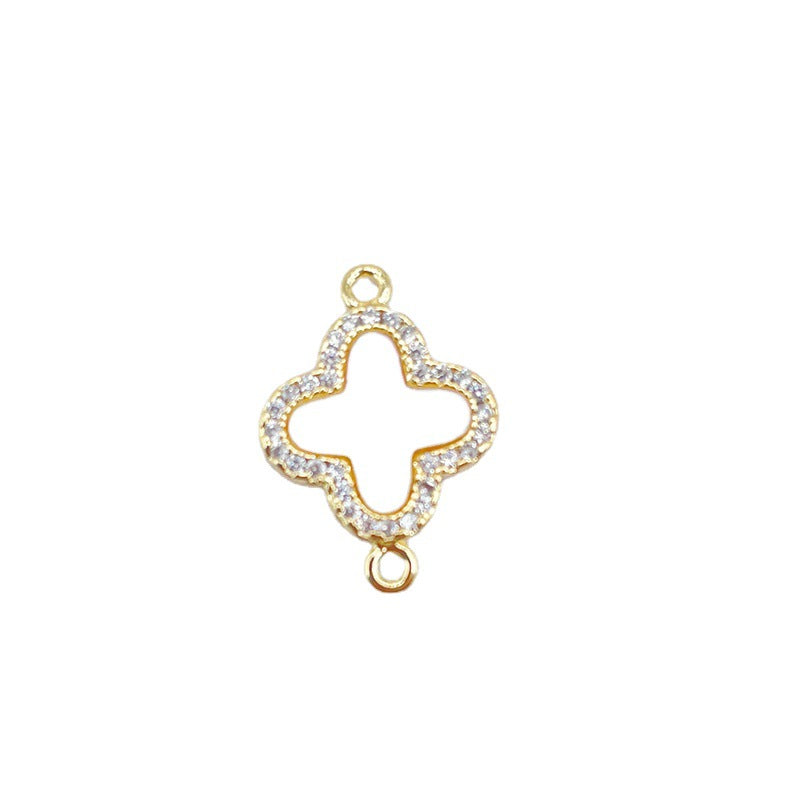 2 connecteurs de charme floral croisé à double boucle, coque strass embellie 14K GF