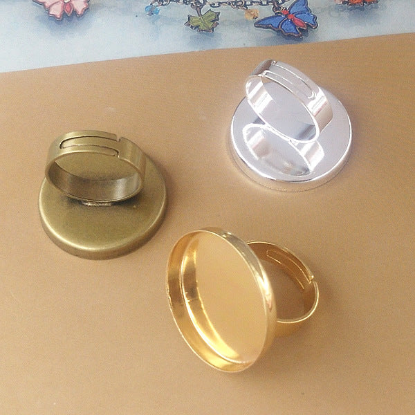 Bague circulaire ouvrante à lunette à bord haut, 18KGP, 25mm, cabochon rond, Base vierge, réglage de pierres précieuses, 100