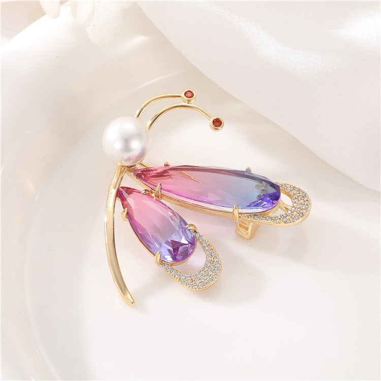 2 Broche Papillon 14K GF Perle Coquille Strass Embellie Demi-Percée Perle Perle Vierge