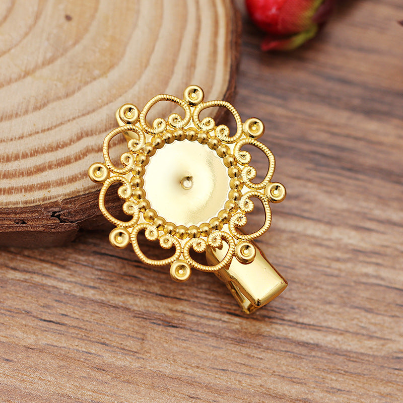 20 Floral Edge Bezel Cup Alligator Hairclip 18KGP 12mm Round Cabochon Blank Base Gemstone Setting