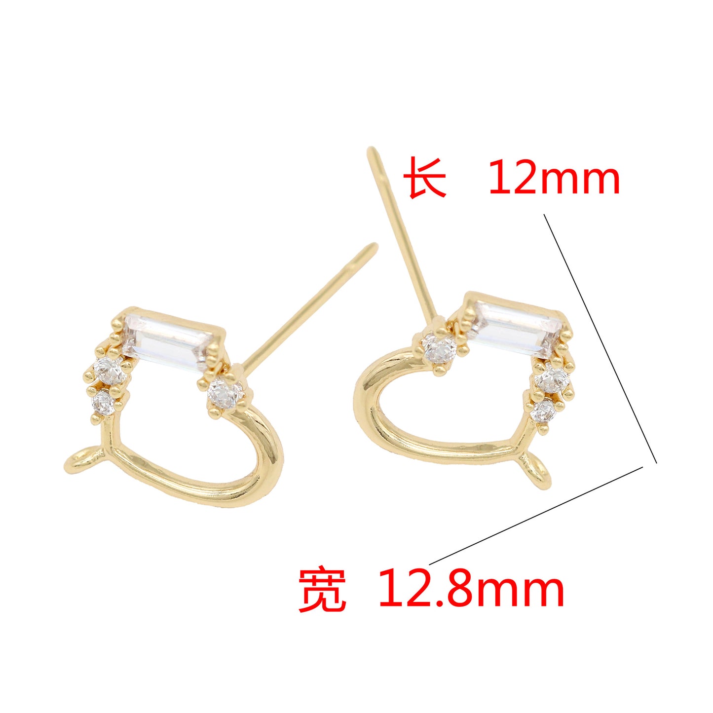 Boucles d'oreilles à tige en forme de cercle de cœur, 4 boucles d'oreilles ornées de strass GF 14 carats