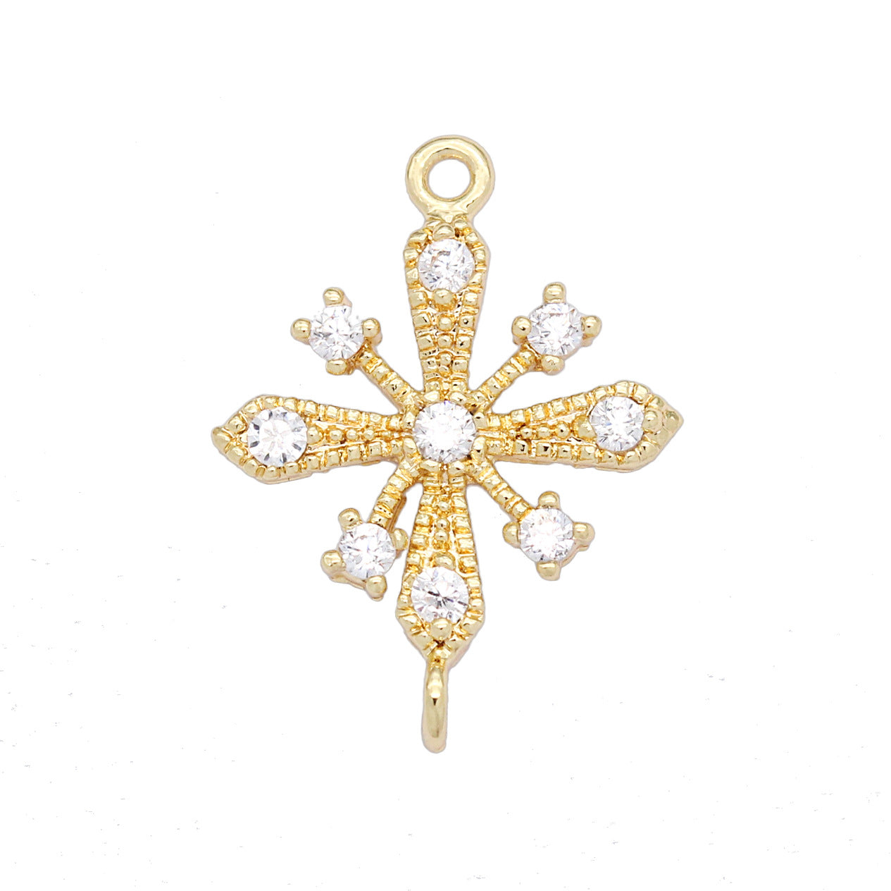 5 connecteur de charme floral de flocon de neige à double boucle orné de strass 14K GF