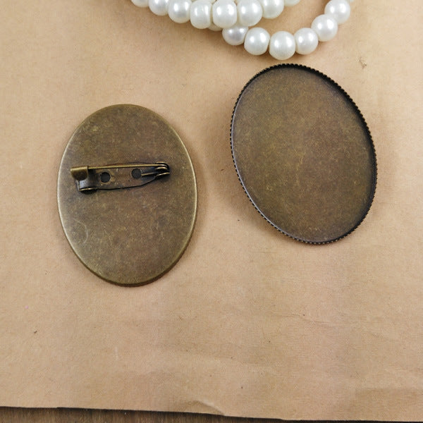 100 Serrated Edge Bezel Cup Safe Brooch Pin Antique Bronze 30x40mm Oval Cabochon Blank Base Gemstone Piece Setting