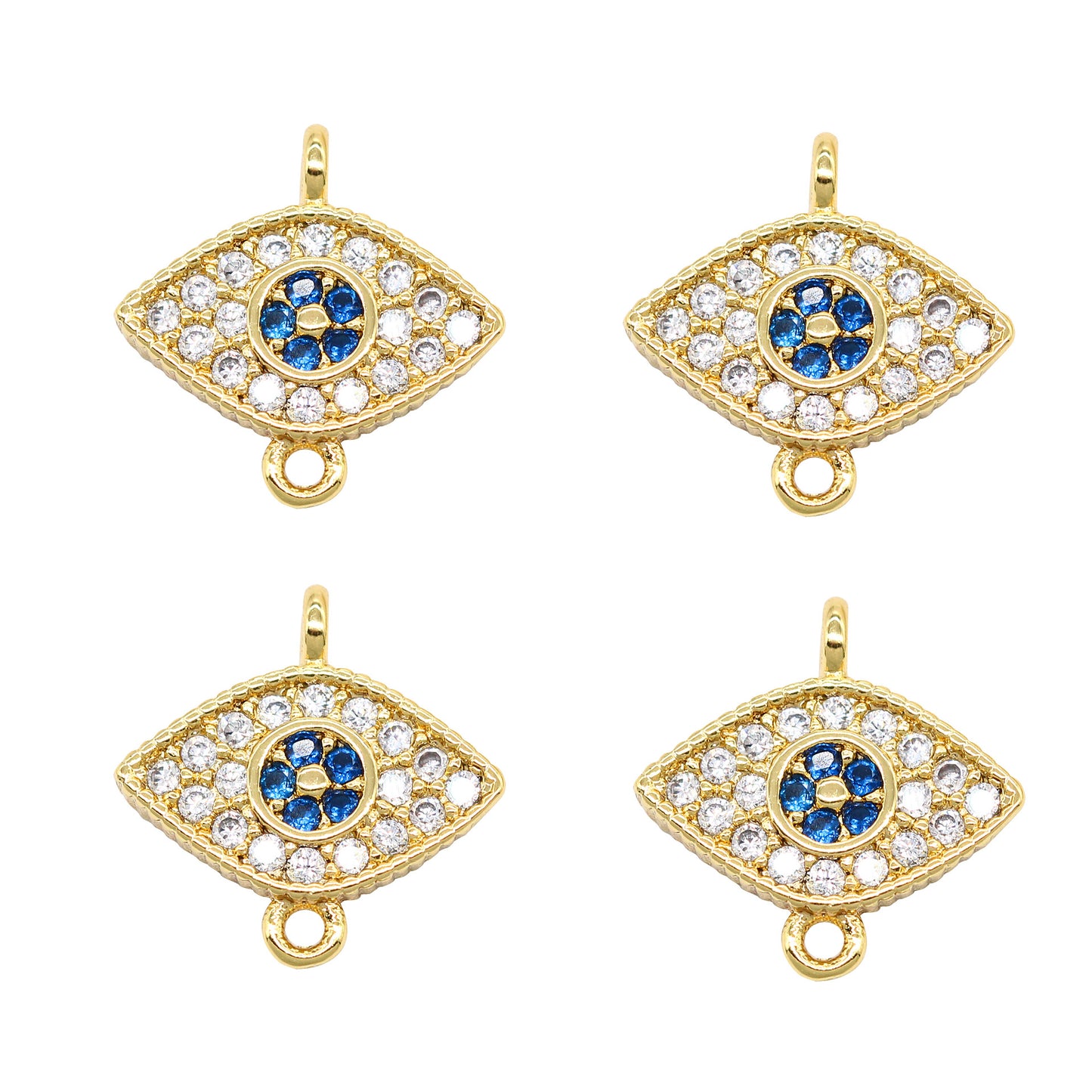 20 connecteurs de charme mauvais œil à double boucle ornés de strass 14K GF
