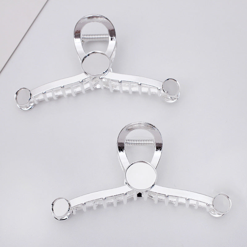 5 Hair Claws Clamp Clip 18KGP 8mm 12mm Round Cabochon Blank Base Gemstone Piece Setting