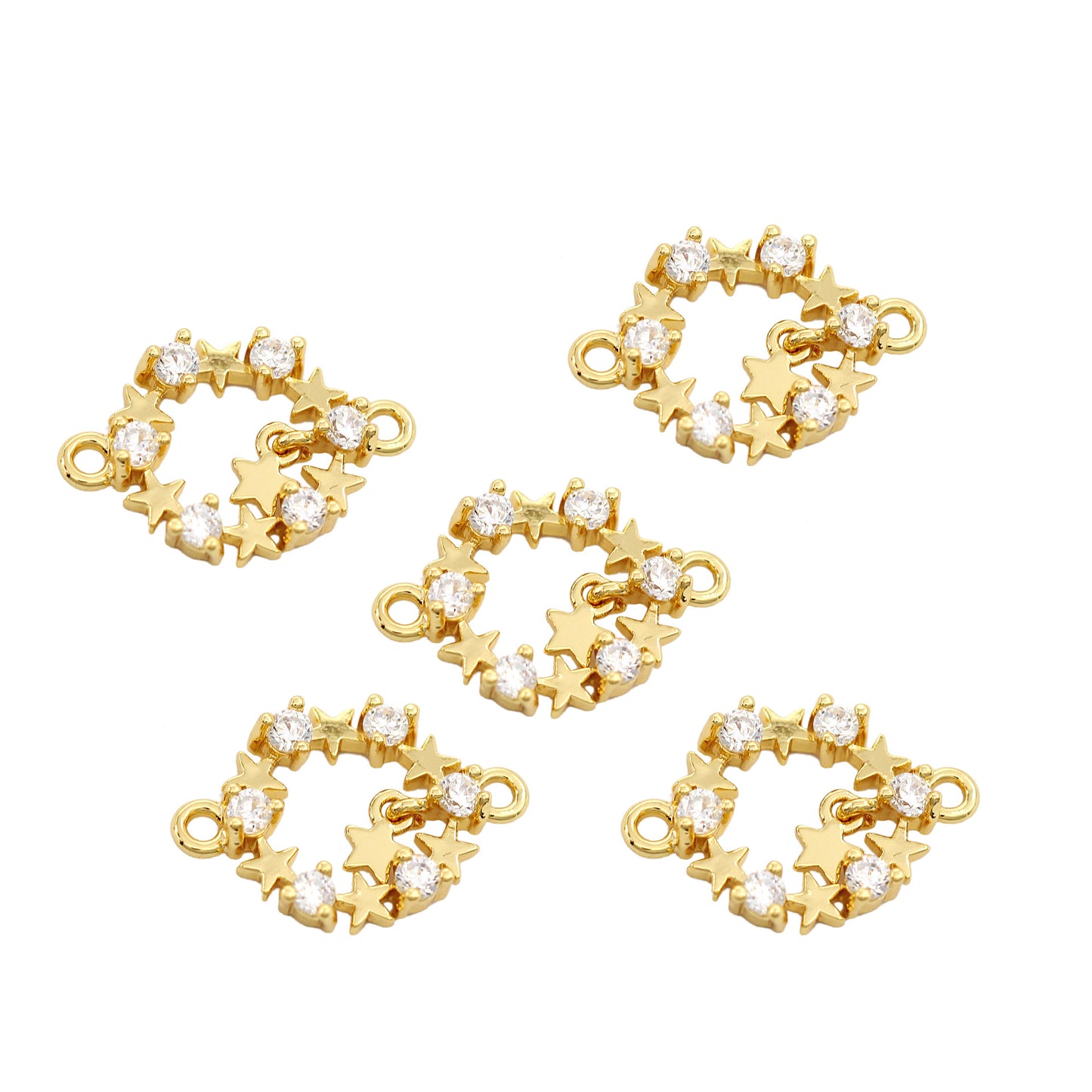 5 Double boucle ronde étoile cercle charme connecteur strass embelli 14K GF