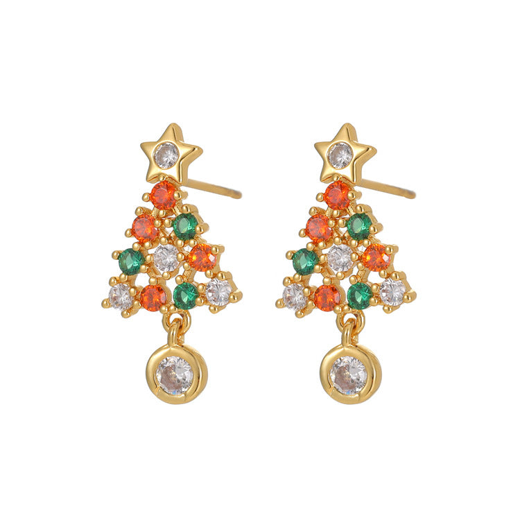 4 boucles d'oreilles à tige en forme de cœur et d'arbre de Noël en forme de feuille d'érable 14 carats GF ornées de strass