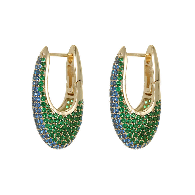 4 boucles d'oreilles créoles ovales ornées de strass 14K GF Earing