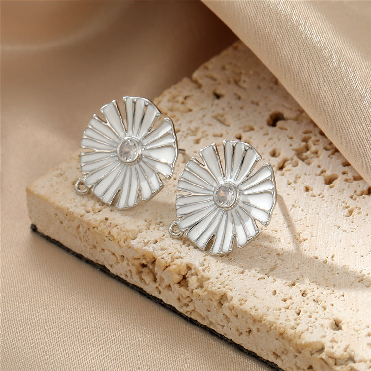 4 boucles d'oreilles florales avec boucle en émail époxy 14K GF strass embellies