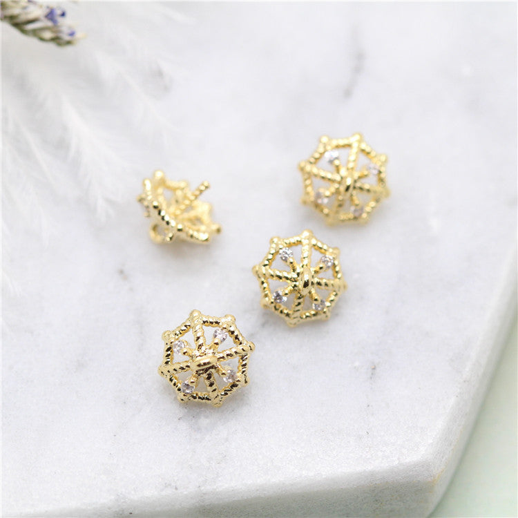 10 pendentif à breloque florale creuse strass embelli 14K GF perle à moitié percée perle vierge
