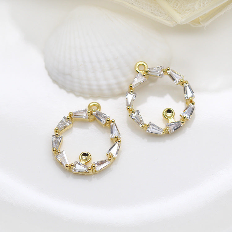 10 pendentifs à breloques ronds en strass ornés de strass 14K GF, perles semi-percées vierges