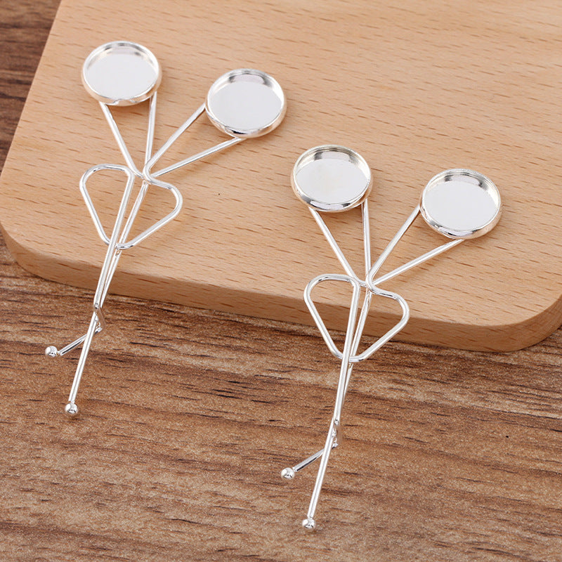 20 Double bord uni lunette coupe fil enveloppé pince à cheveux épingle à cheveux 18KGP 12mm cabochon rond Base vierge réglage de la pièce de pierre précieuse