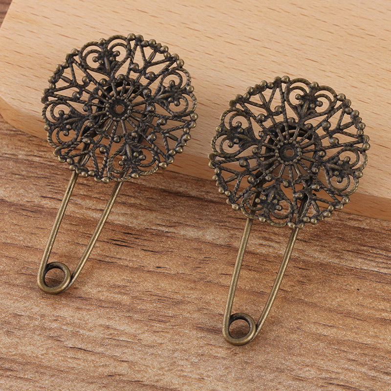 200 Filigrane Floral Charm Safe Broche Bronze Antique 31mm Cabochon Base Vierge Réglage des Pierres Précieuses