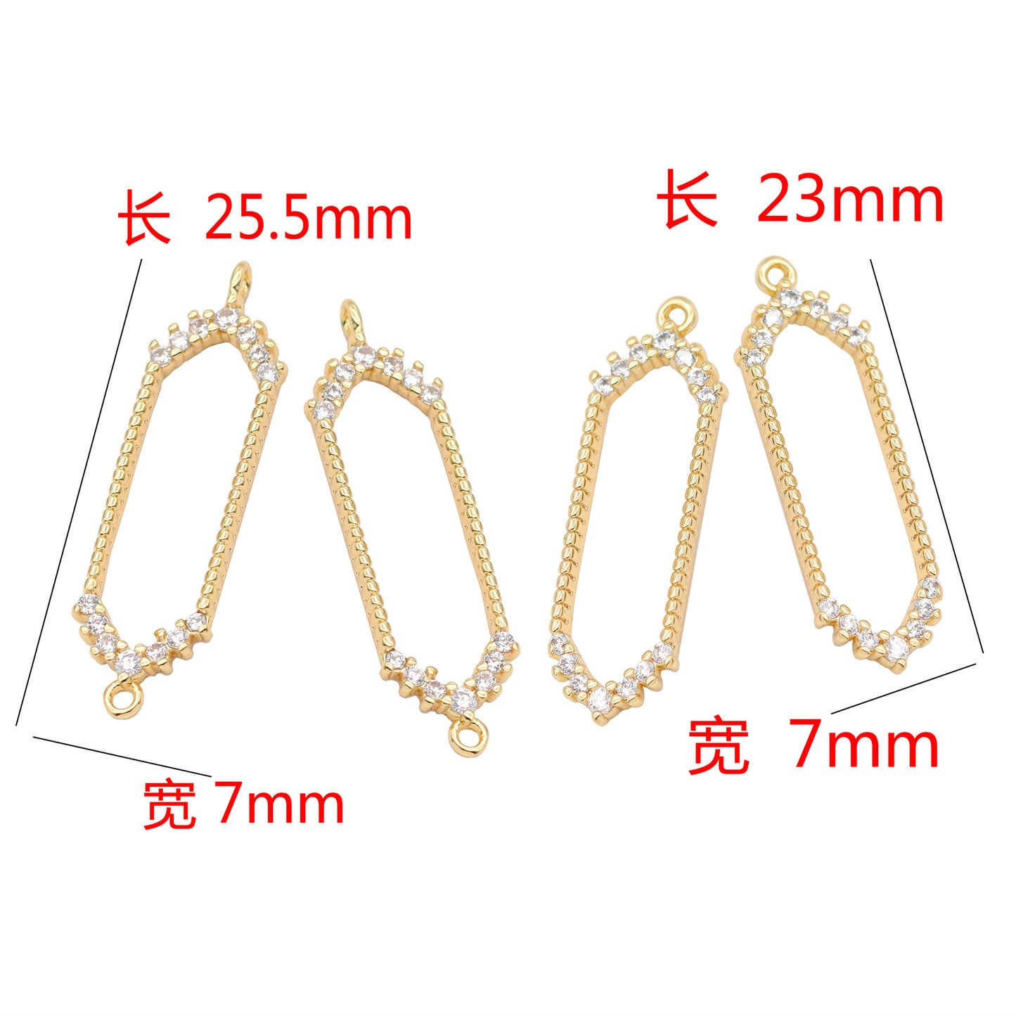 2 longs pendentifs à breloques en forme de cercle hexagonal, connecteur à double boucle, ornés de strass, 14K GF