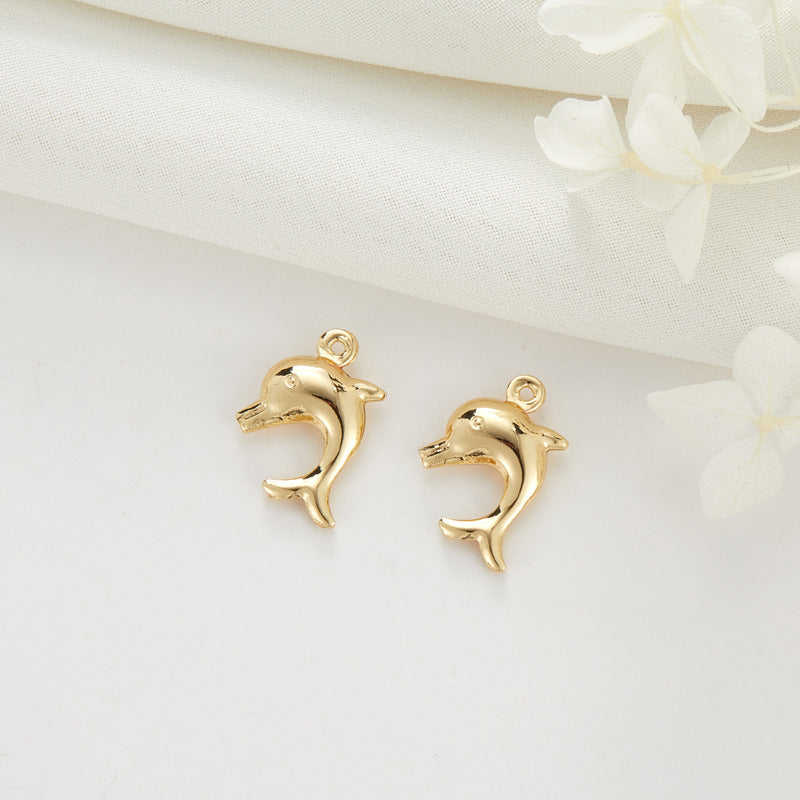 Pendentif à breloque dauphin musique pigeon à 2 feuilles orné de strass 14K GF