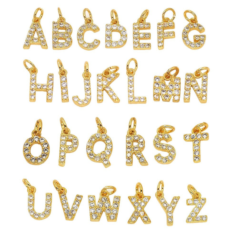 2 minuscules initiales Alphabet AZ Charm Pendentif Strass Embelli 14K GF