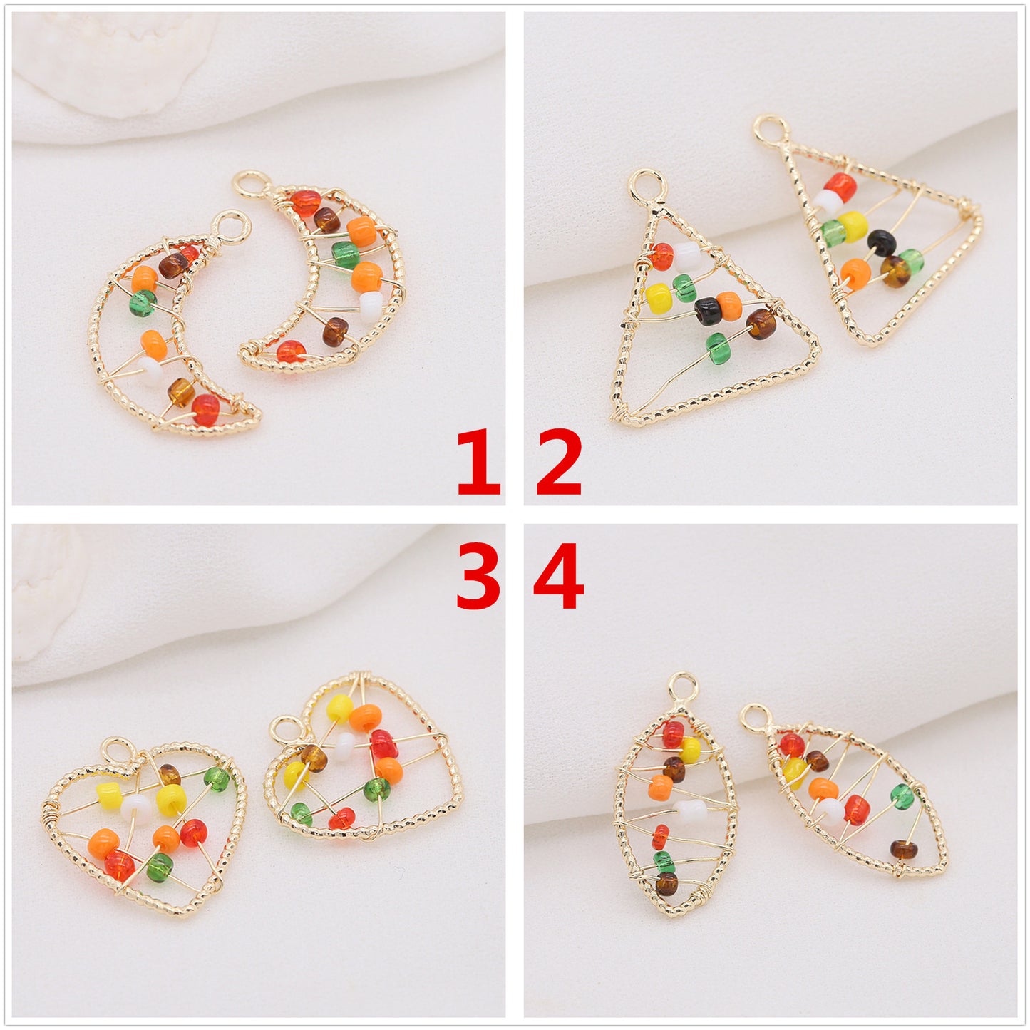 2 fils enveloppés Lune Triangle Coeur Olive Cercle Charme Pendentif Résine Embelli 14K GF