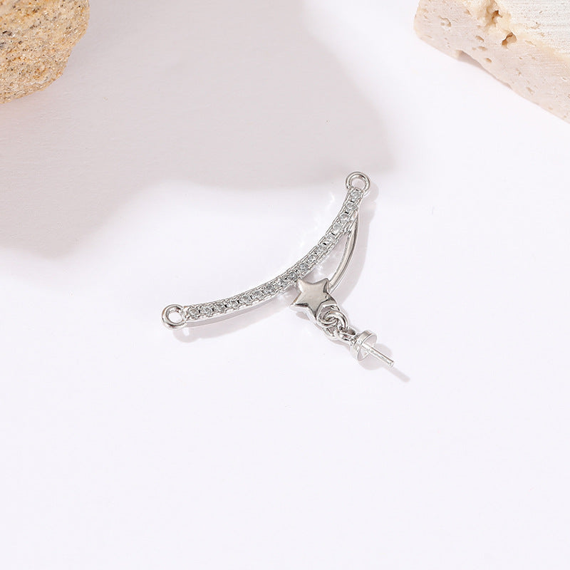 2-Sterne-Rechteck-Stern-Feder-Charm-Anhänger mit Strass verziert, 14K GF, halbgebohrte Perle, Rohling