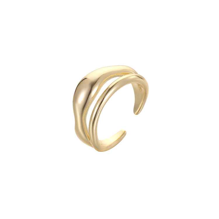 2 bague de déclaration sculptée en cercle ouvert 14K GF perle à moitié percée vierge