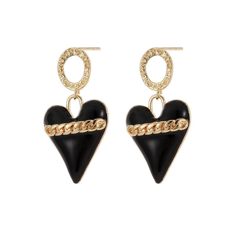 Boucles d'oreilles à tige avec breloque en forme de cœur, émail époxy 14K GF, ornées de strass