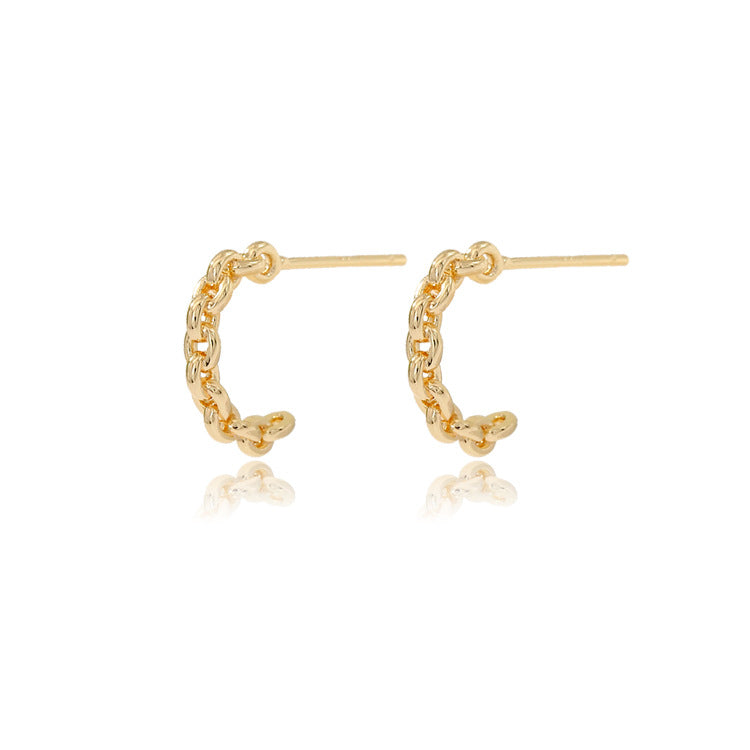 4 boucles d'oreilles à tige en chaîne torsadée semi-circulaire 14K GF Earing