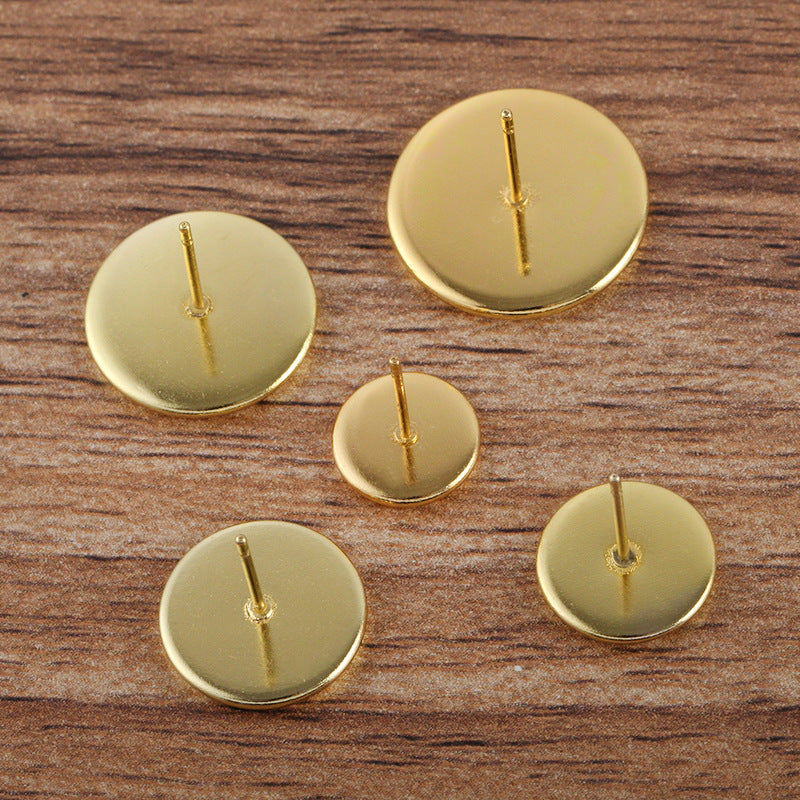 100 boucles d'oreilles à tige avec lunette à bord uni, 18KGP, 8mm, 10mm, 12mm, 14mm, 16mm, cabochon rond, Base vierge, réglage de pièces de pierres précieuses