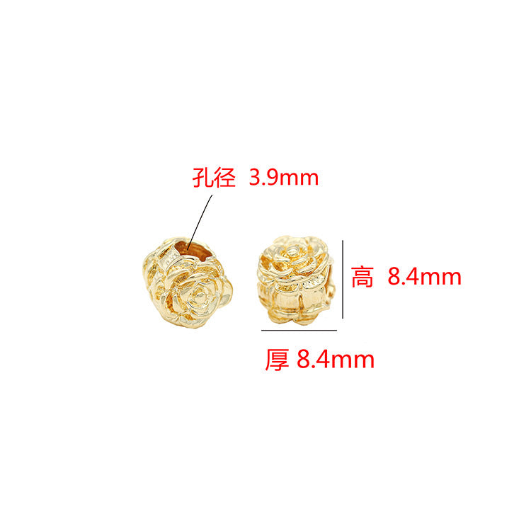 2 breloques en perles florales roses, espaceur de perles 14 carats GF