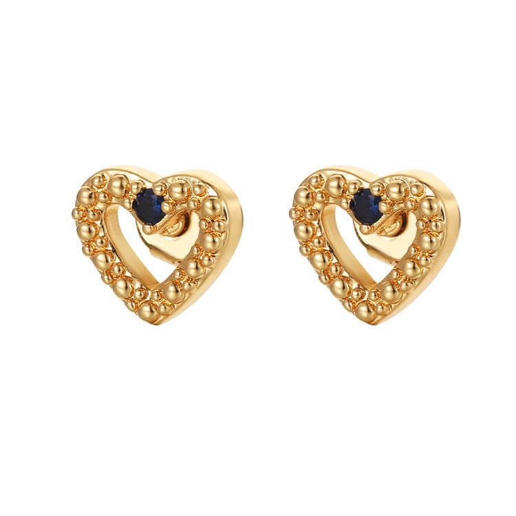 4 boucles d'oreilles à tige en forme de cœur floral, ornées de strass GF 14 carats