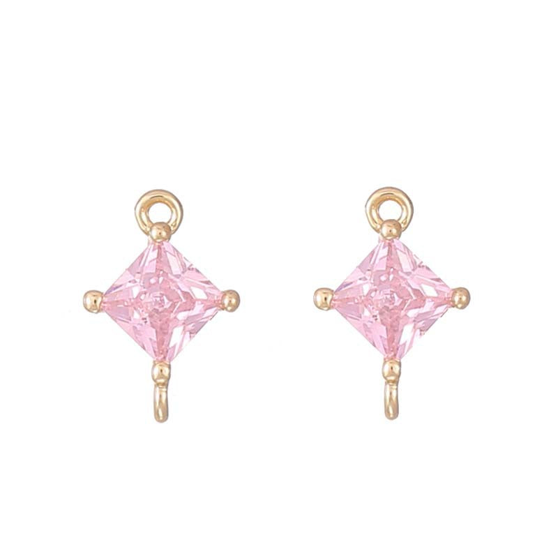 2 Diamond Charm Pendant Rhinestone Embellished 14K GF