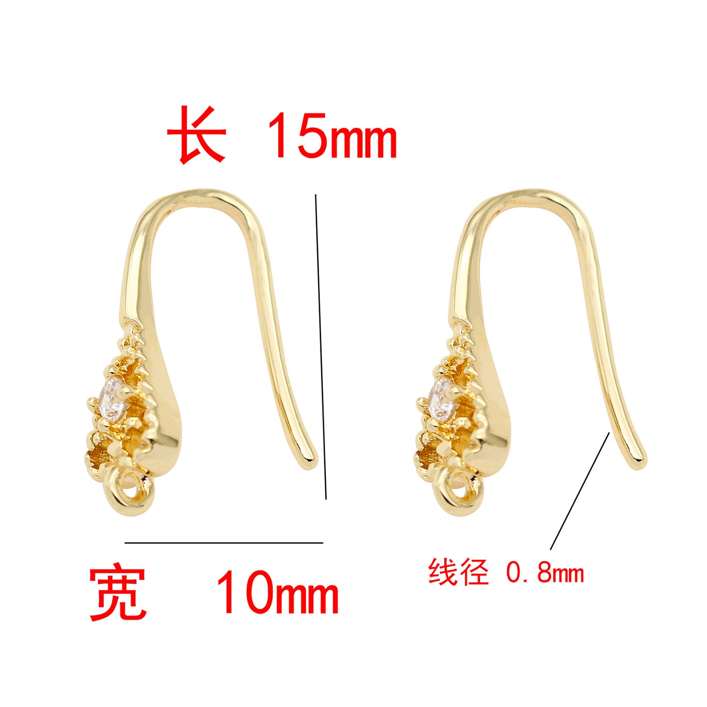 Boucles d'oreilles à 4 crochets avec boucle ornée de strass 14K GF