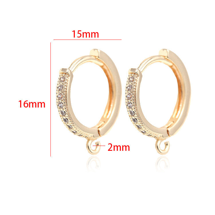 4 Round Hoop Earrings with Loop Rhinestone Embellished 14K GF Earing